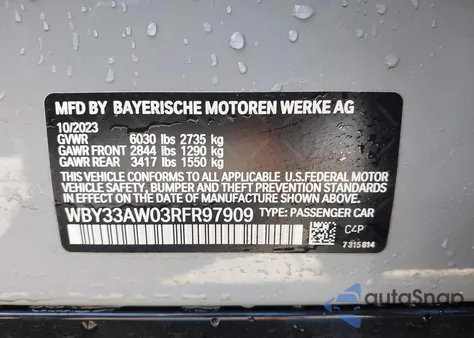 2024 BMW I4 M50 z USA, uszkodzony, nr VIN WBY33AW03RFR97909